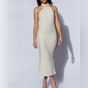 NWT Meshki Astrella Neck Wrap Midi A Line Dress Cream Size XS